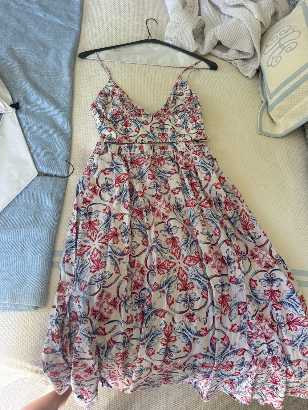 Mango Cream Maxi Dress with Red & Blue Floral Print